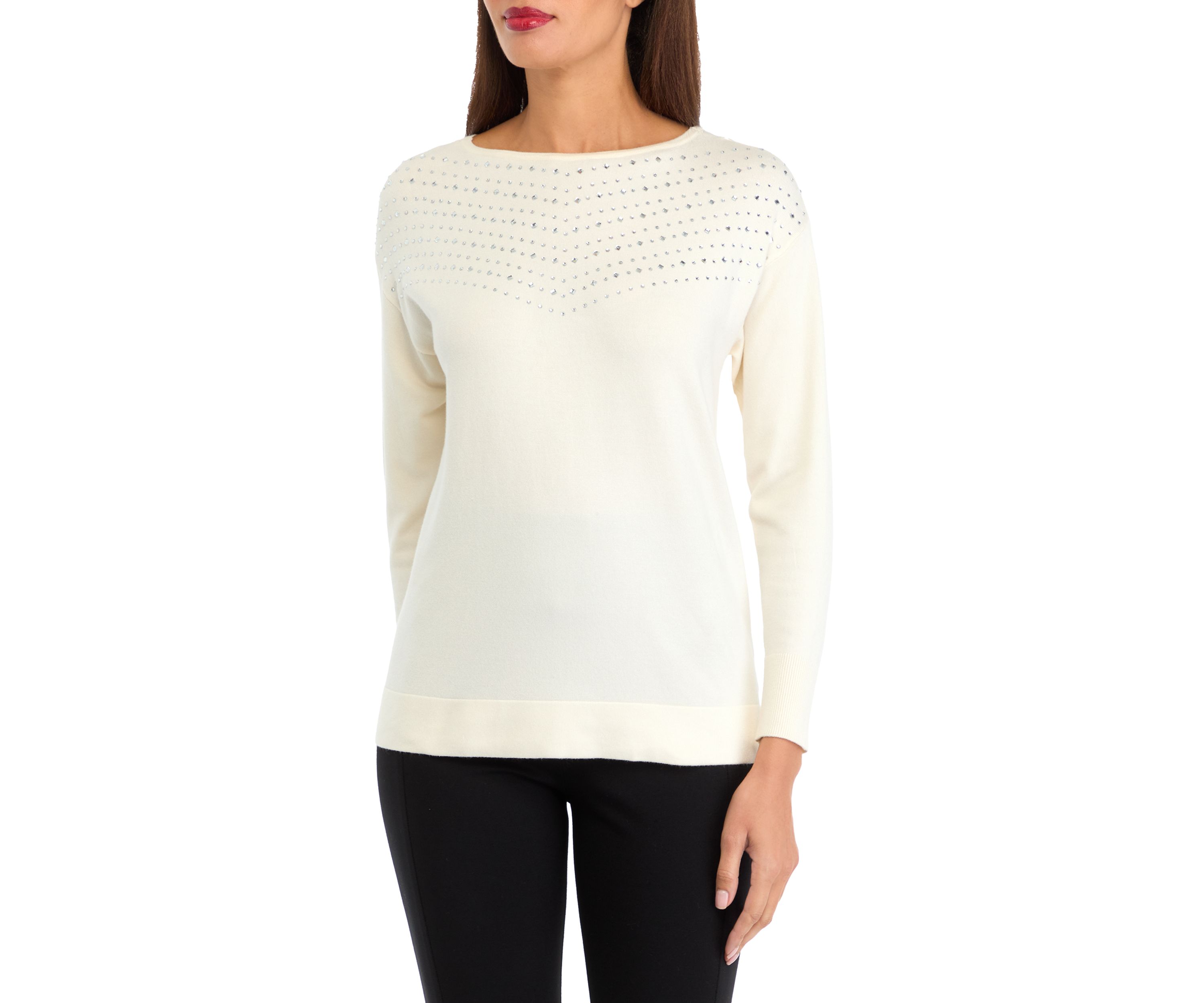 Womens Long Sleeve Boat Neck Shine Sweater