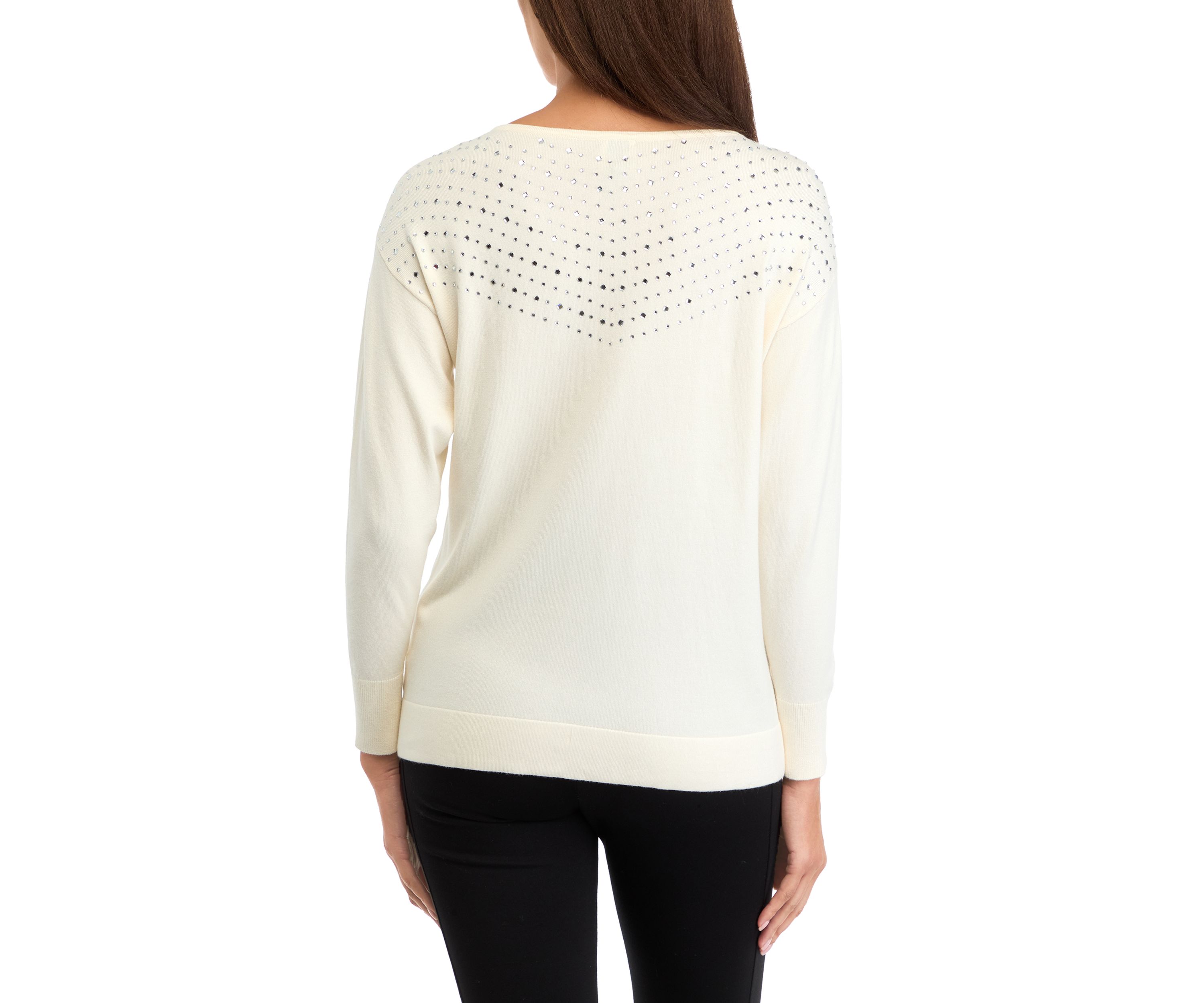 Womens Long Sleeve Boat Neck Shine Sweater