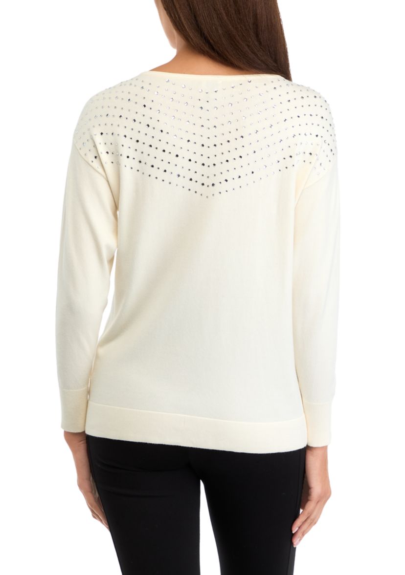 Womens Long Sleeve Boat Neck Shine Sweater