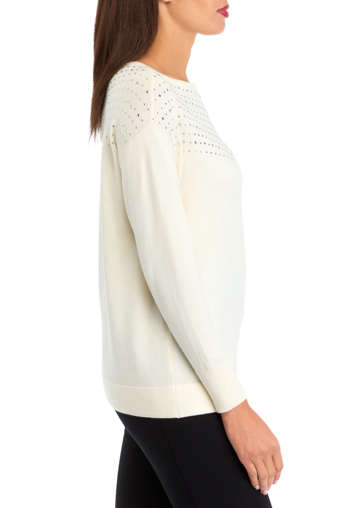 Womens Long Sleeve Boat Neck Shine Sweater