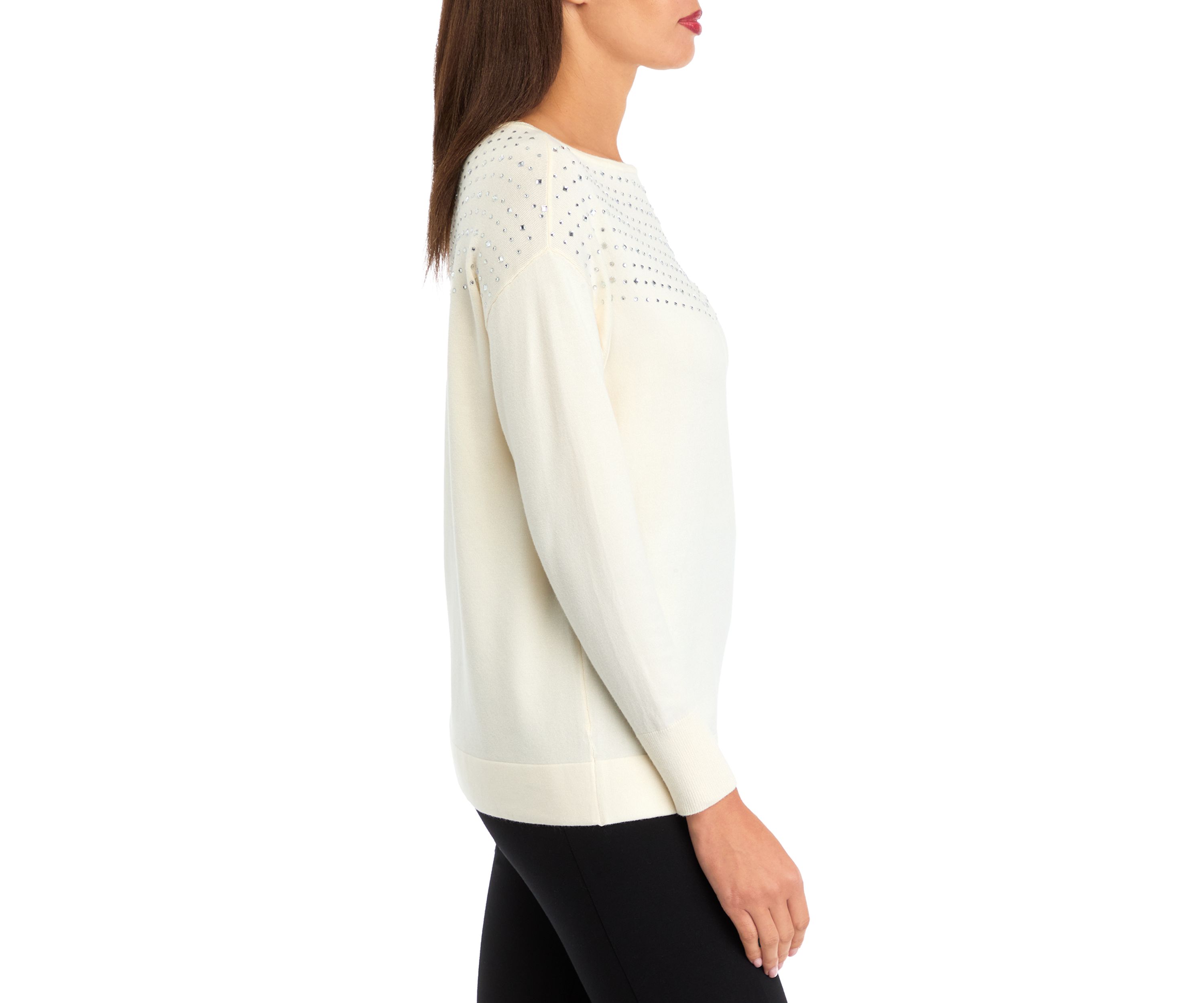 Womens Long Sleeve Boat Neck Shine Sweater