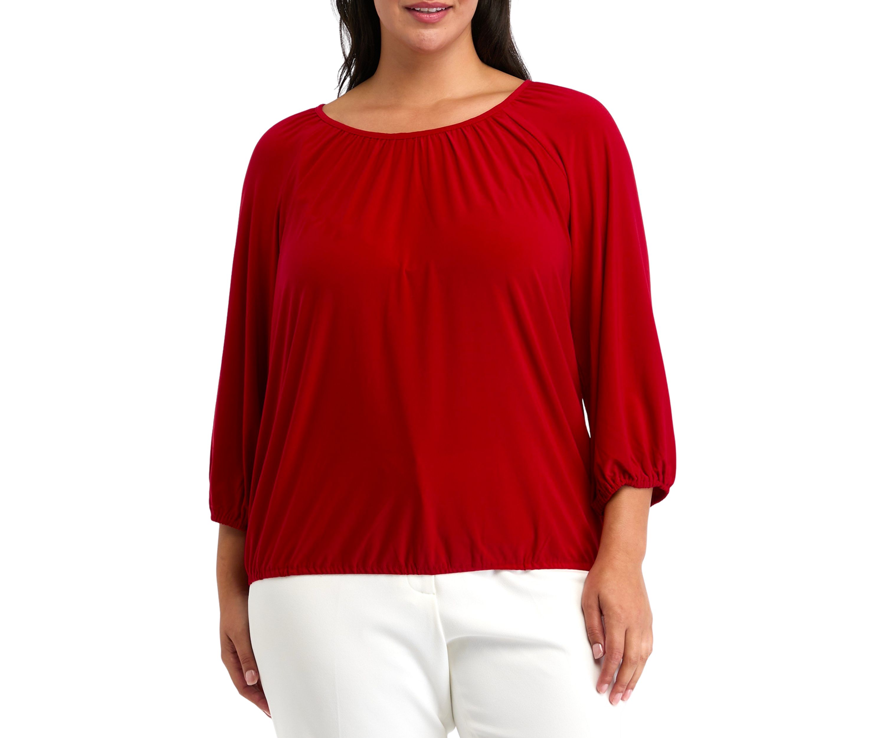 Plus Size Shirred Knit Peasant Top
