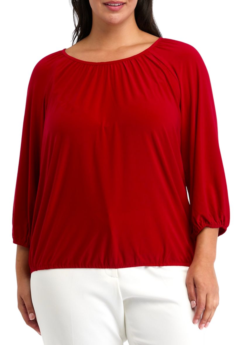 Plus Size Shirred Knit Peasant Top