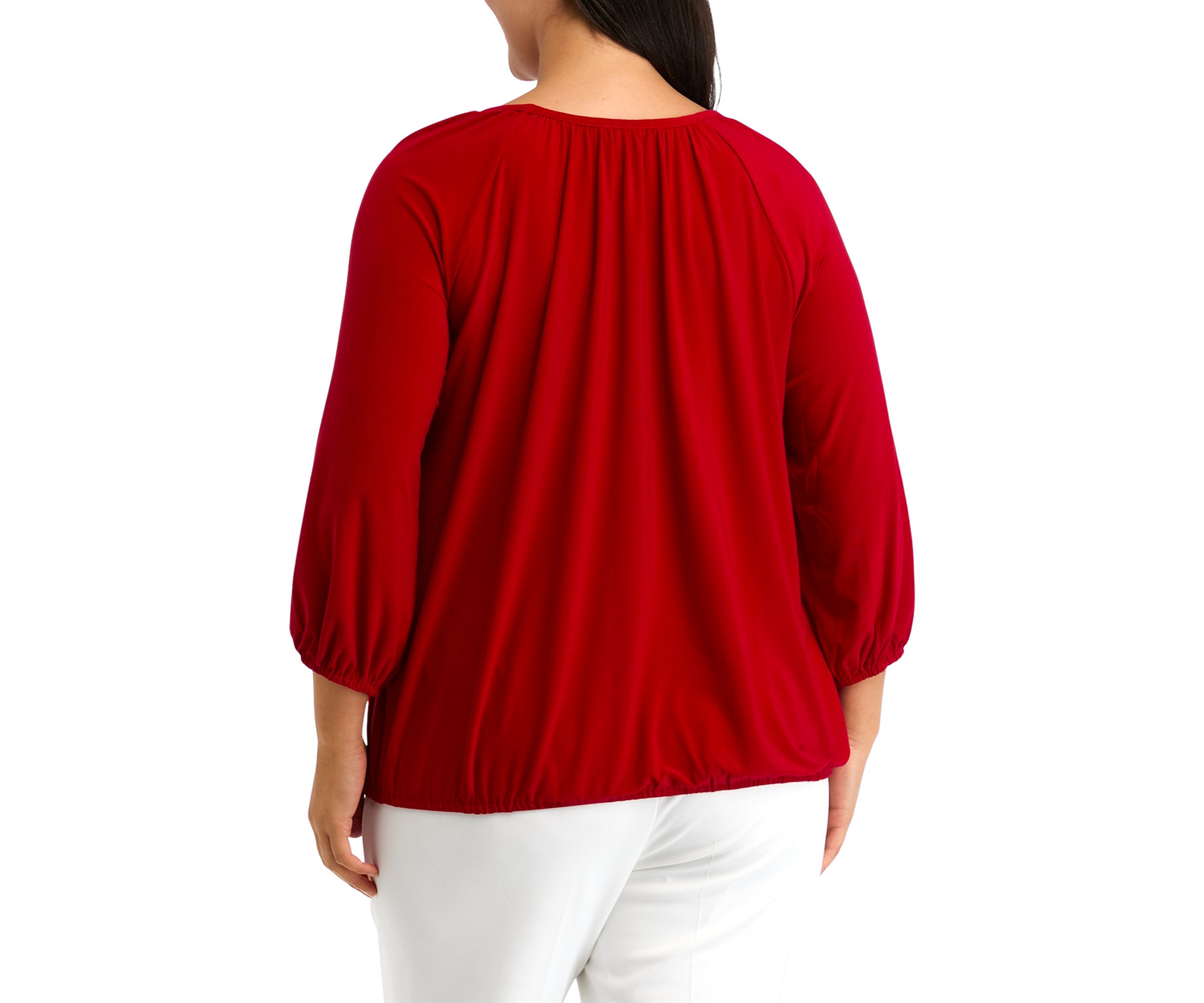 Plus Size Shirred Knit Peasant Top