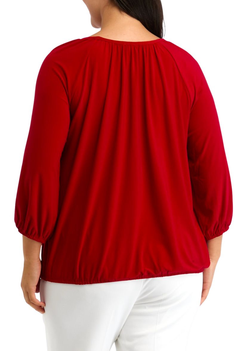 Plus Size Shirred Knit Peasant Top