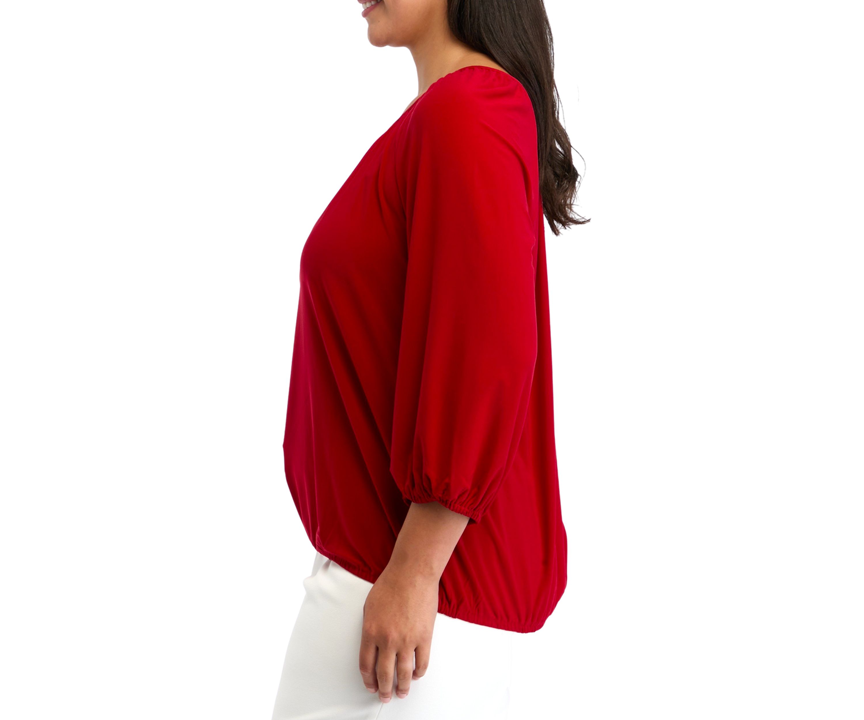 Plus Size Shirred Knit Peasant Top