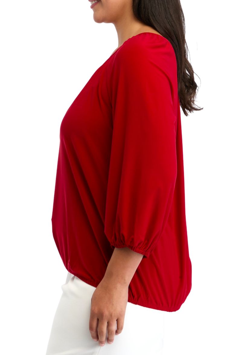Plus Size Shirred Knit Peasant Top