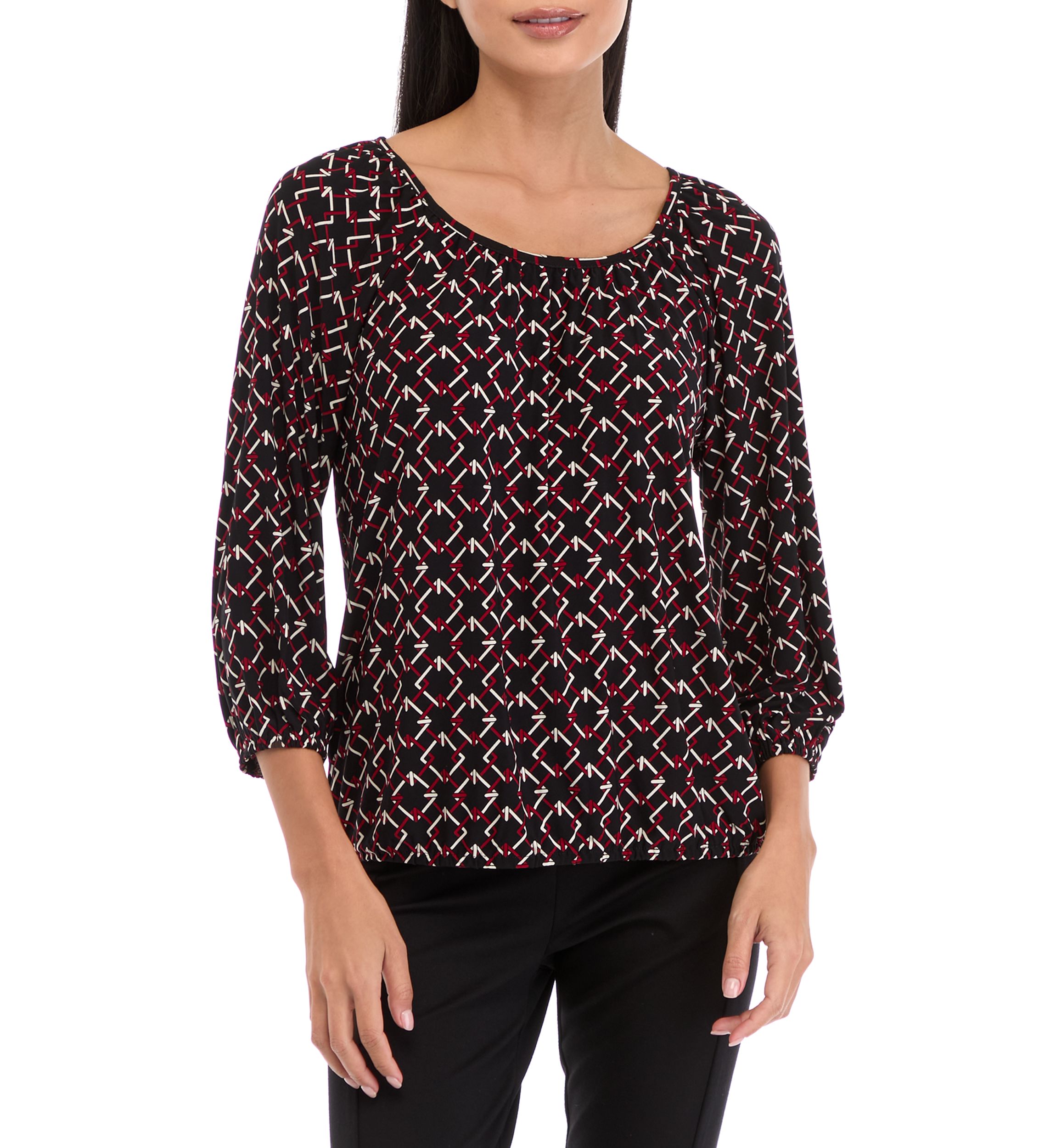 Petite 3/4 Peasant Top with Elastic Hem 