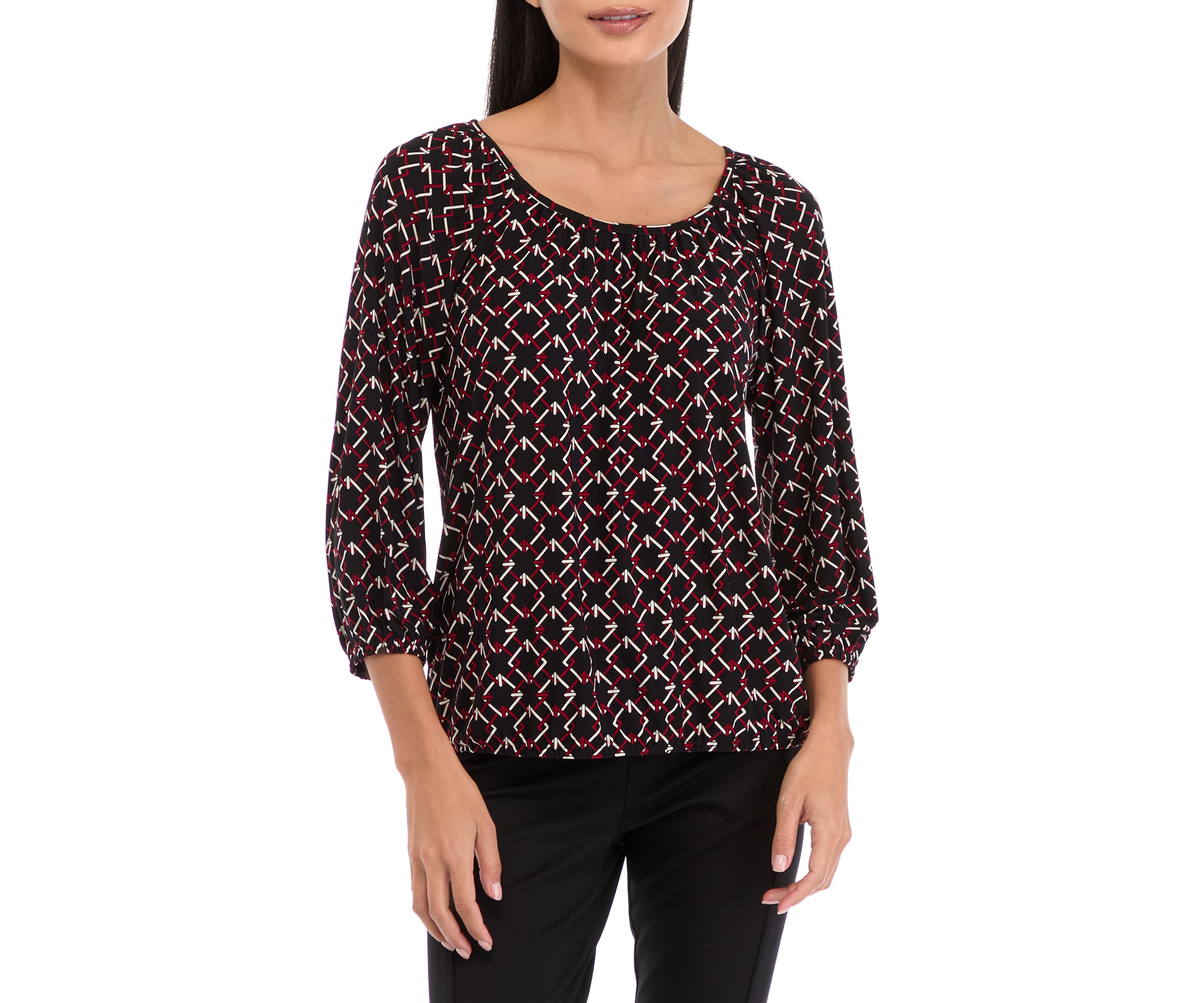 Petite 3/4 Peasant Top with Elastic Hem 