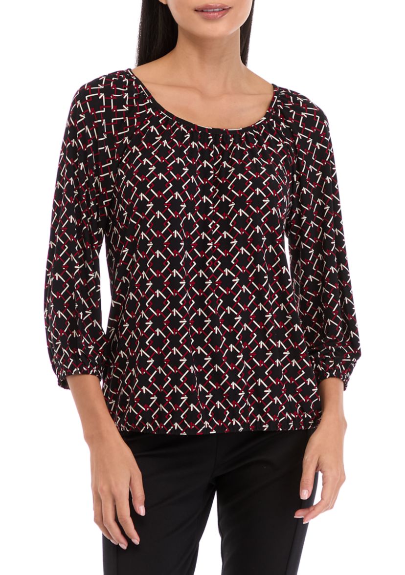 Petite 3/4 Peasant Top with Elastic Hem 