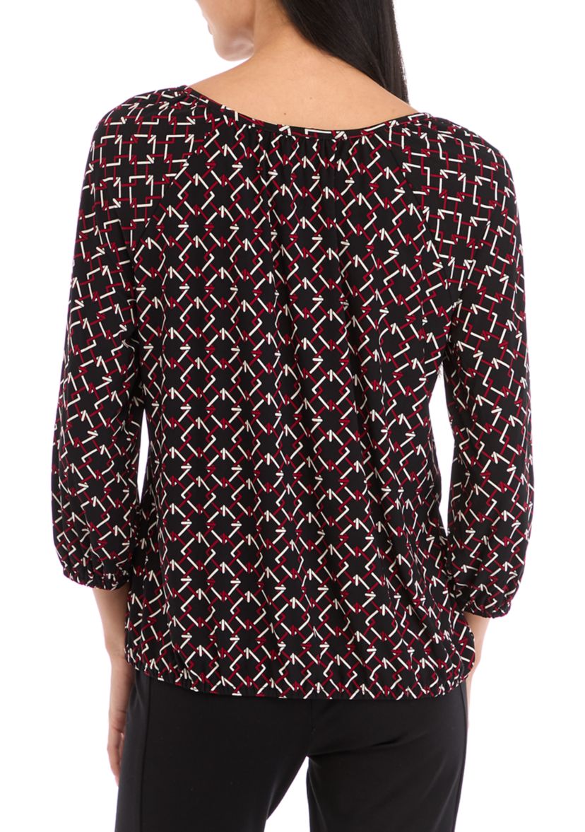 Petite 3/4 Peasant Top with Elastic Hem 