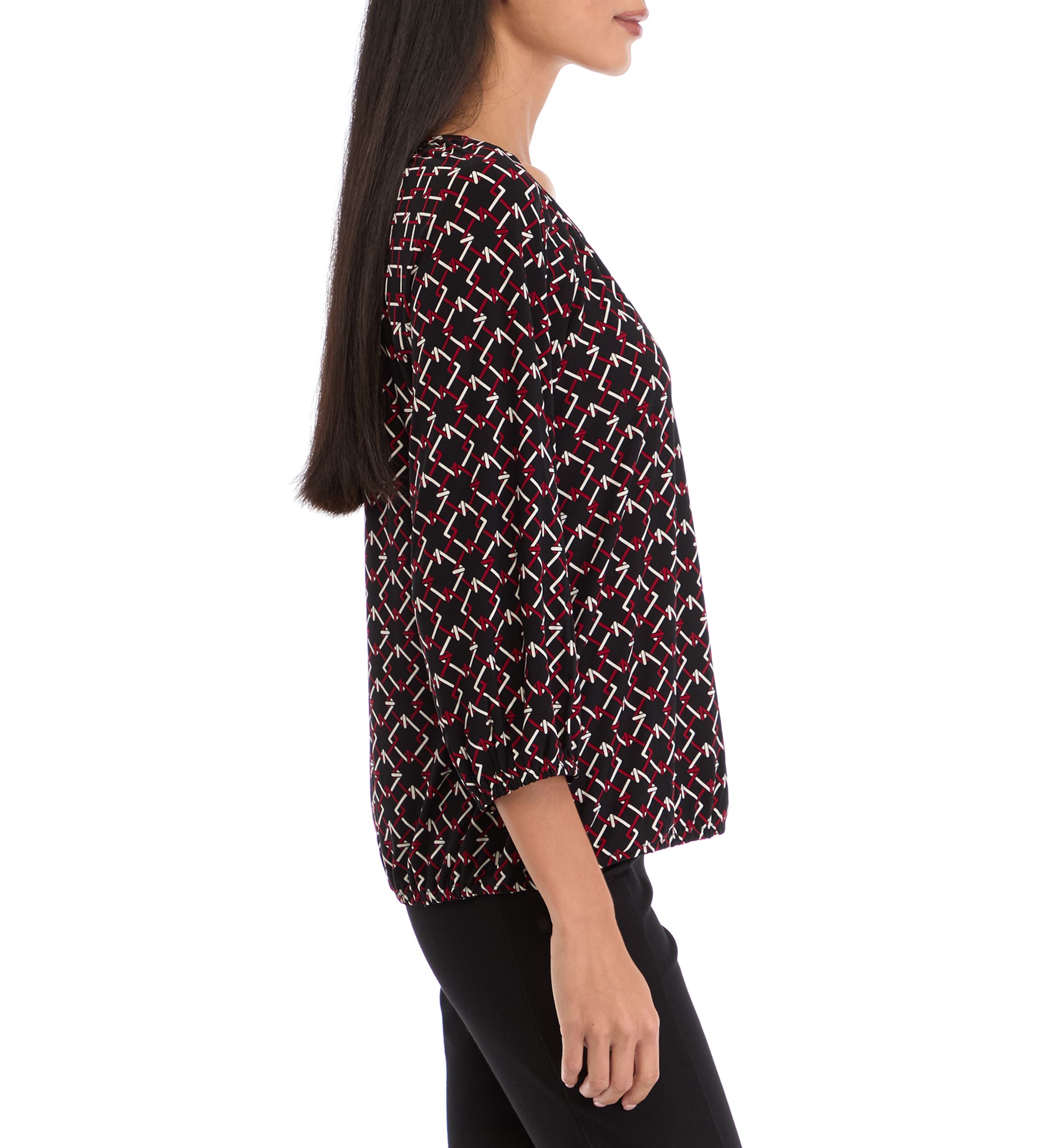 Petite 3/4 Peasant Top with Elastic Hem 