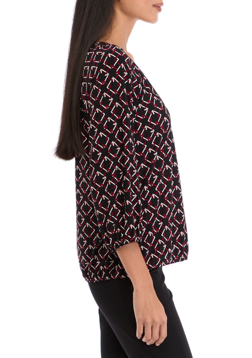 Petite 3/4 Peasant Top with Elastic Hem 