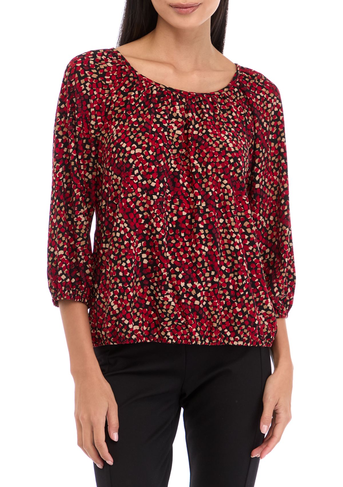 Petite 3/4 Peasant Top with Elastic Hem 