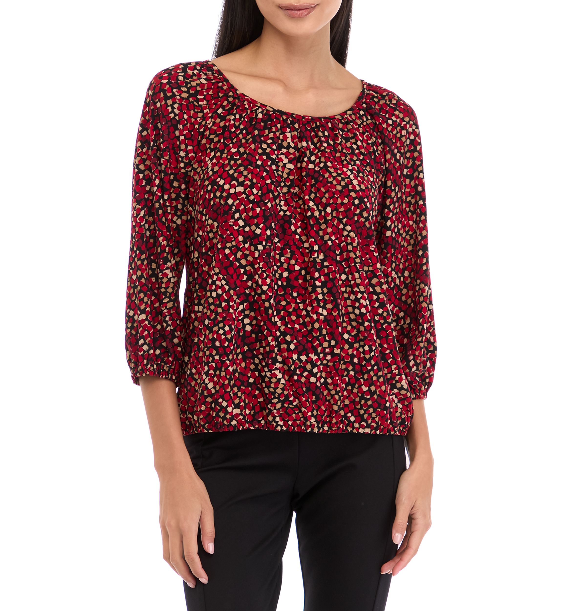 Petite 3/4 Peasant Top with Elastic Hem 