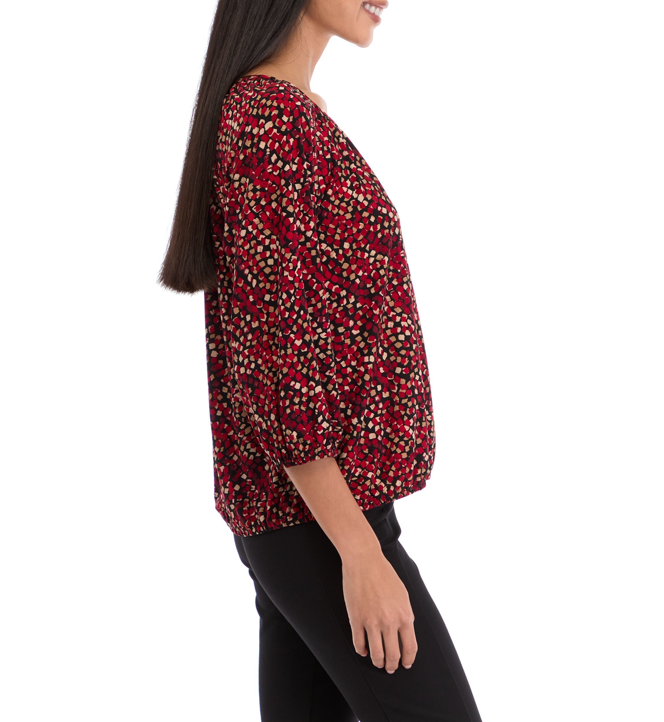 Petite 3/4 Peasant Top with Elastic Hem 