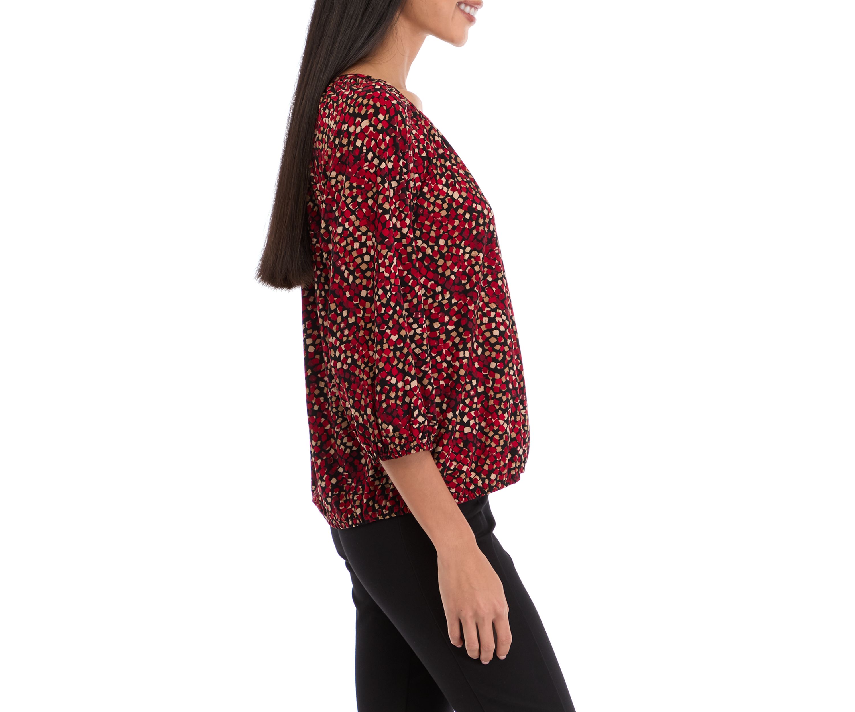 Petite 3/4 Peasant Top with Elastic Hem 