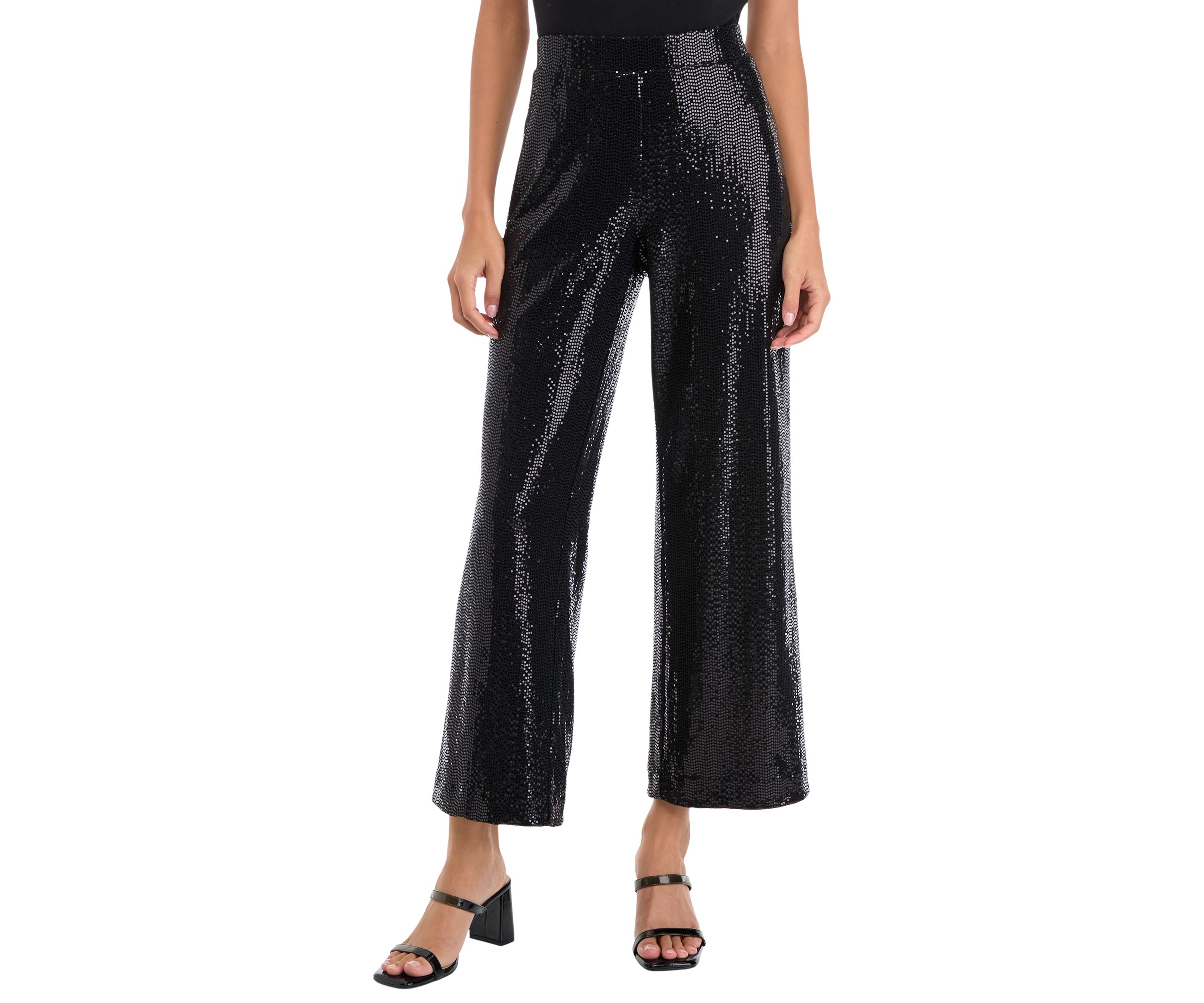 Petite Pull On Shine Wide Leg Pants