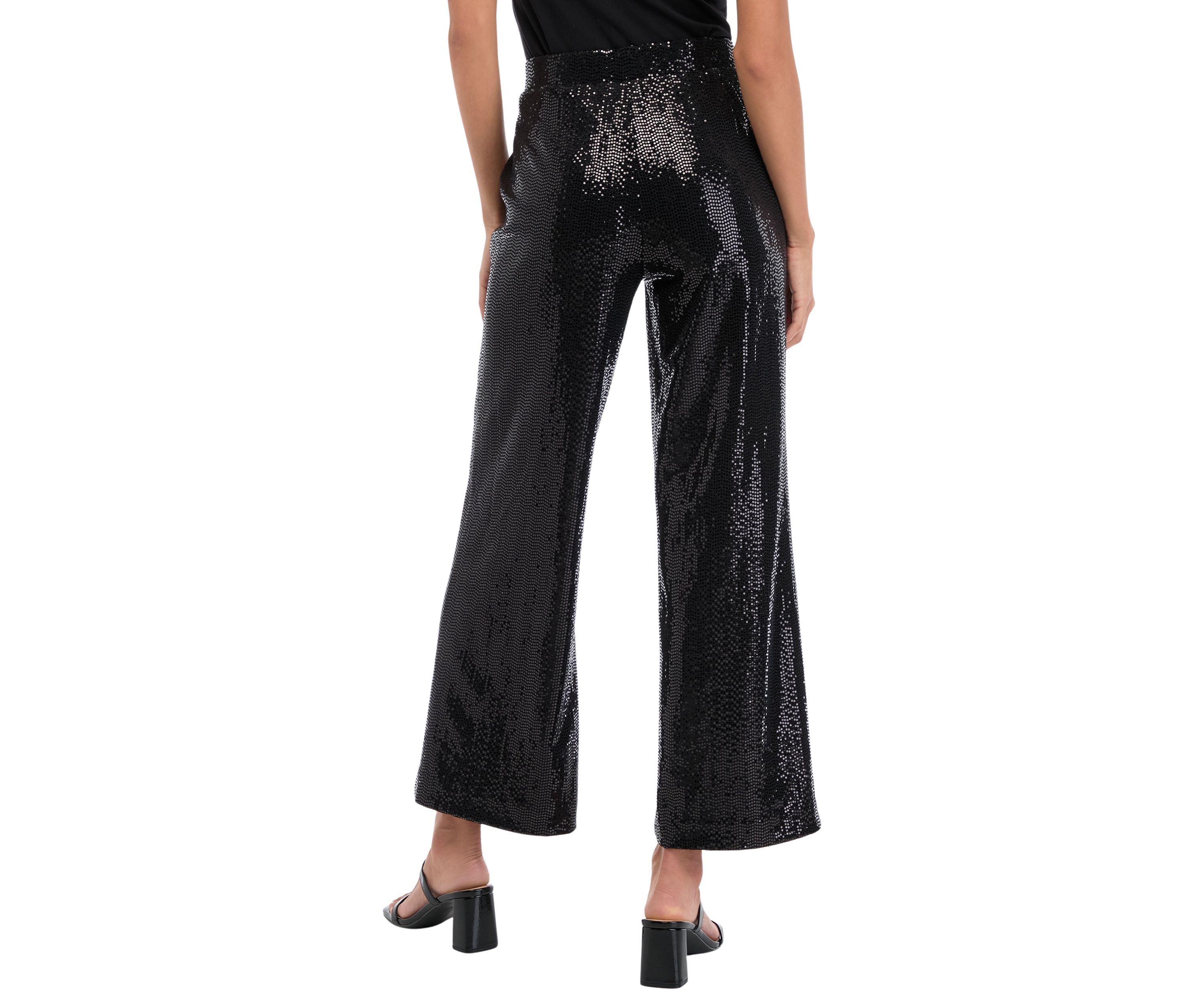 Petite Pull On Shine Wide Leg Pants