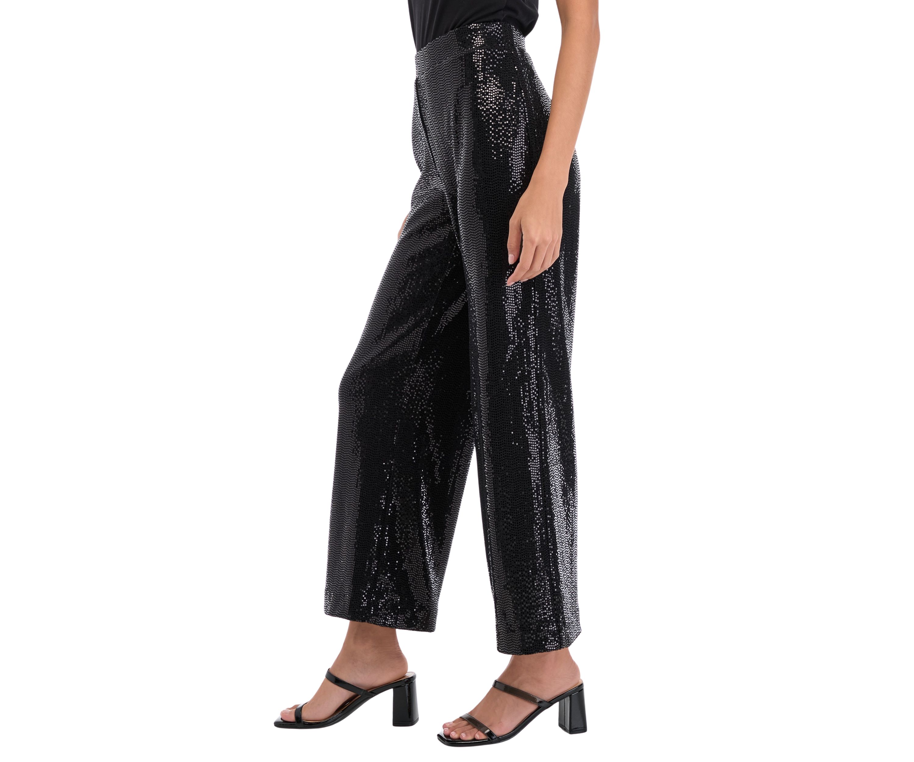 Petite Pull On Shine Wide Leg Pants