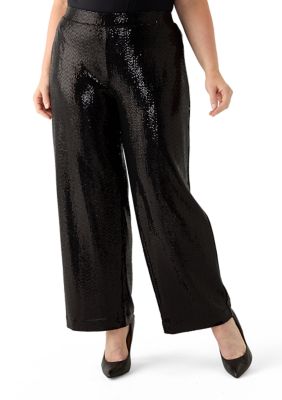 AK Anne Klein Women's Plus Size Pull On Shine Dot Trousers