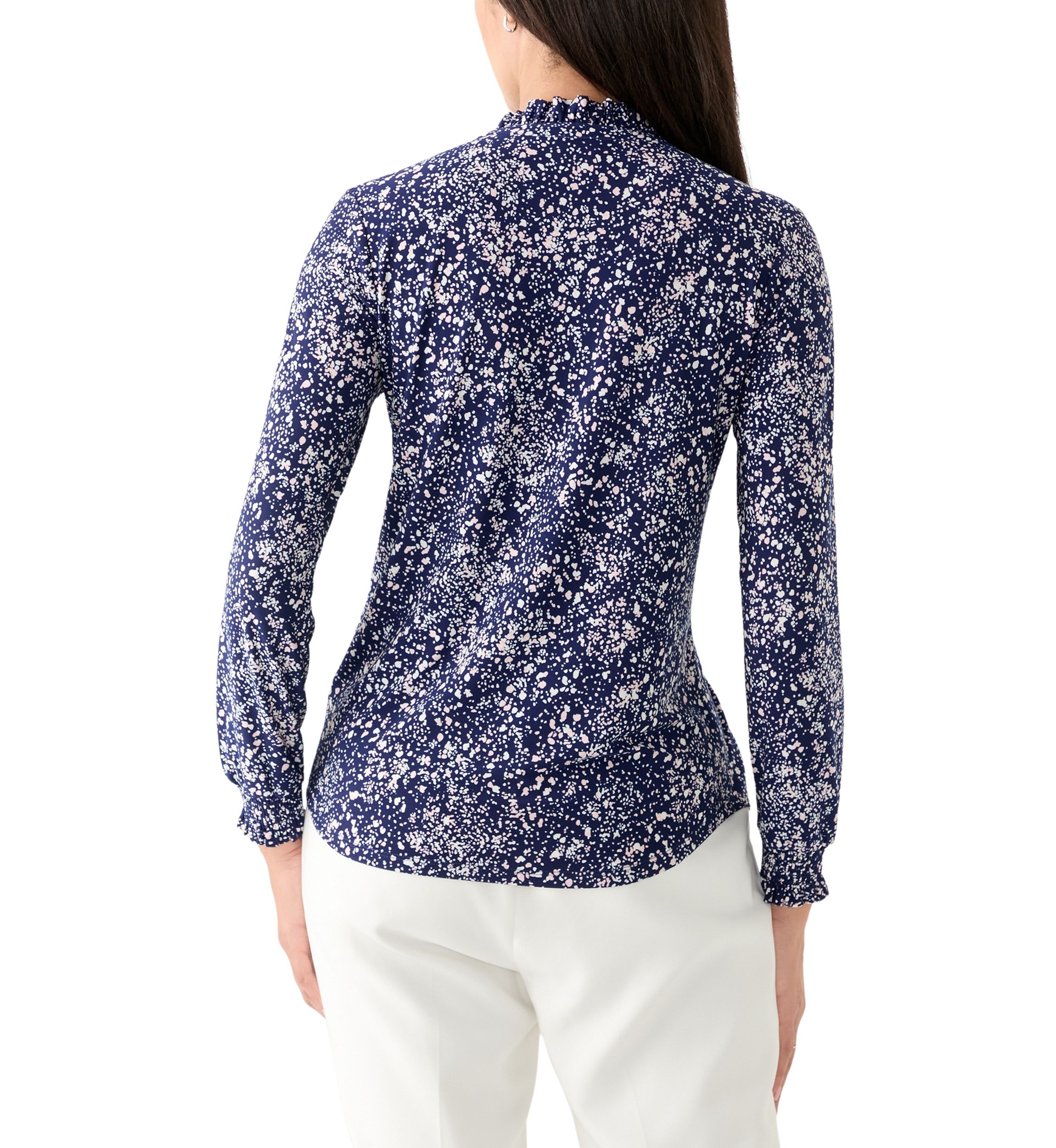 Womens Long Sleeve Printed V-Neck Top 