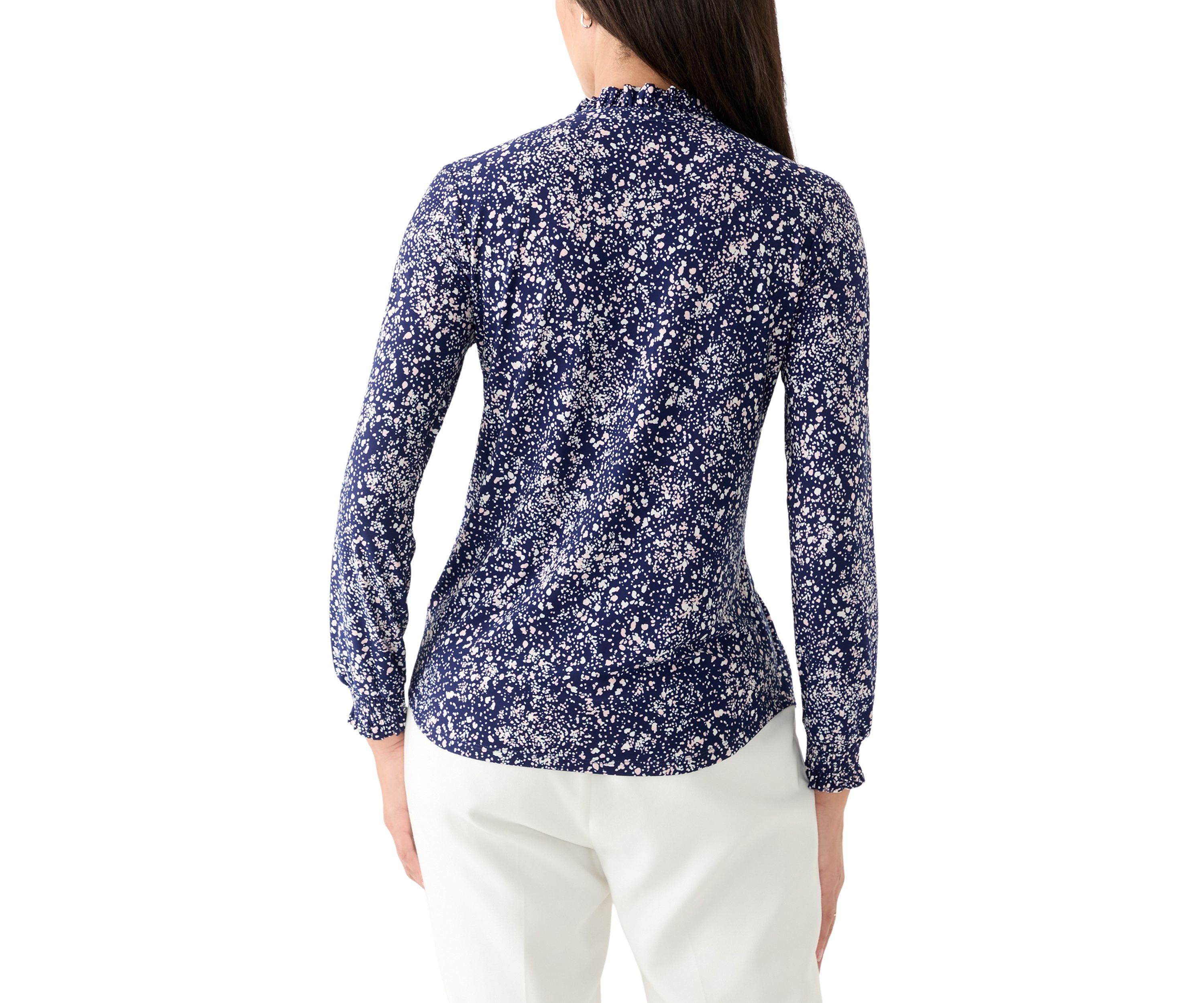Womens Long Sleeve Printed V-Neck Top 