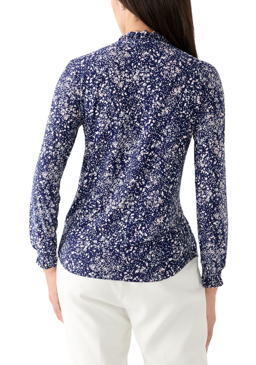 Womens Long Sleeve Printed V-Neck Top 