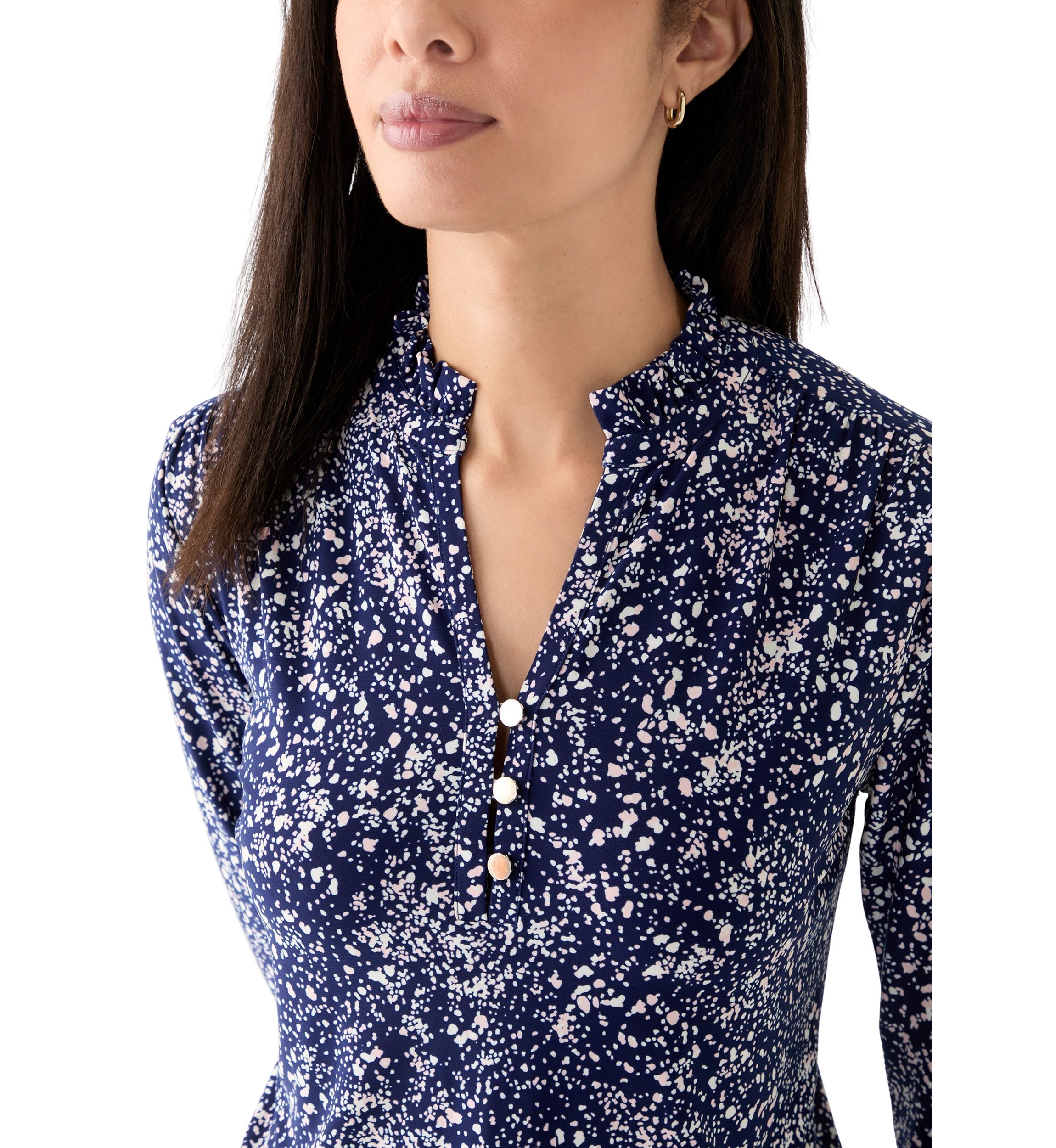 Womens Long Sleeve Printed V-Neck Top 