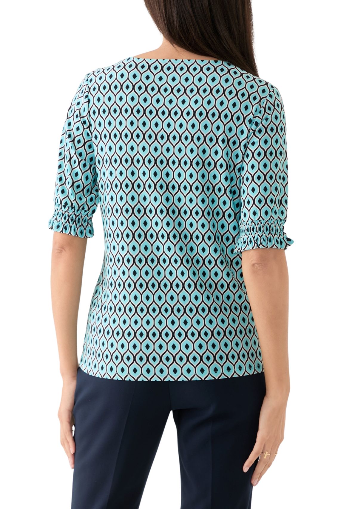 Womens Elbow Ruffle Sleeve Printed Top