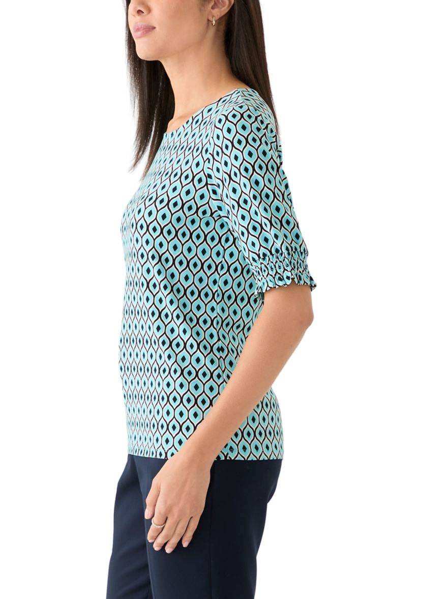Womens Elbow Ruffle Sleeve Printed Top