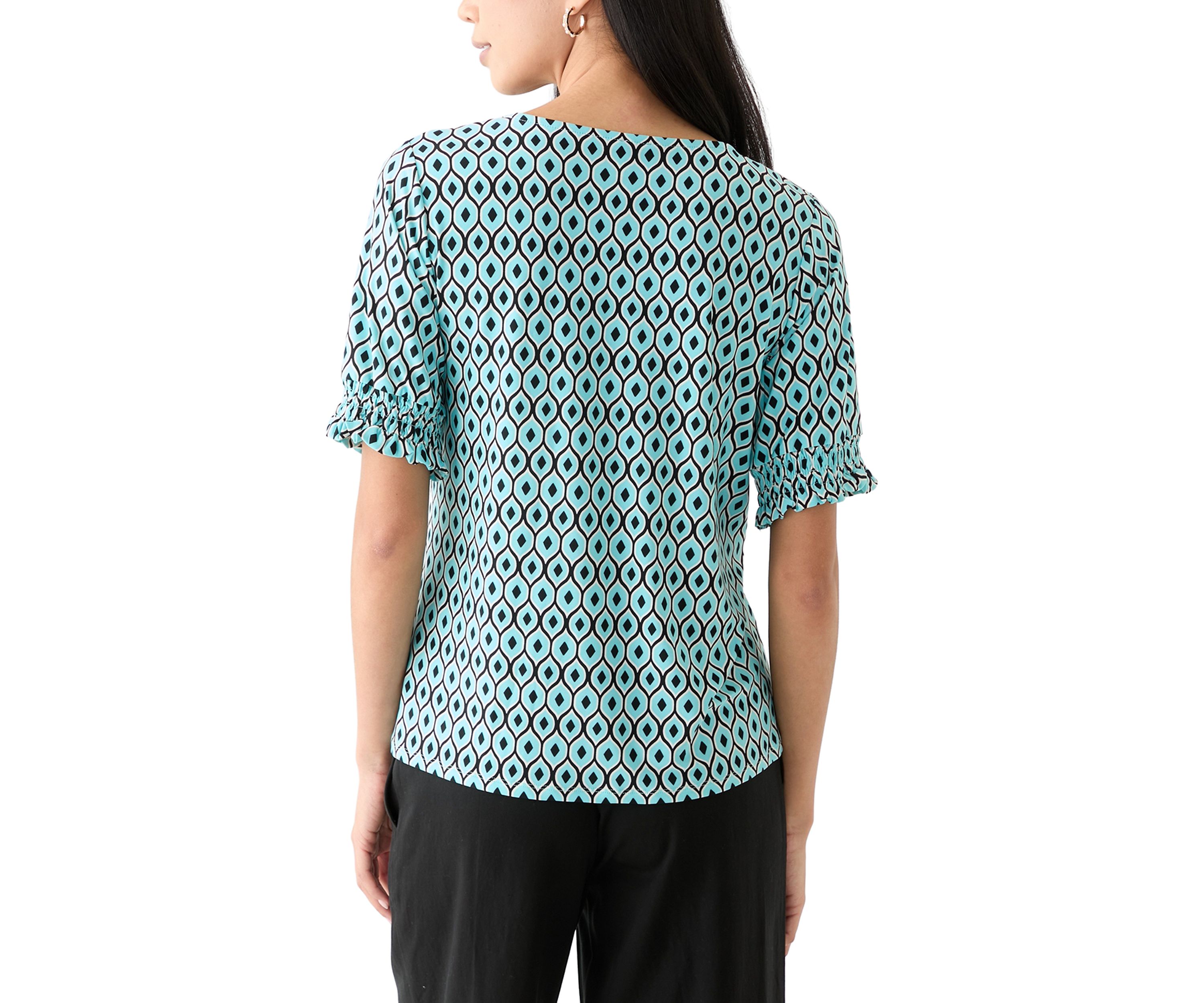 Petite Elbow Sleeve Smocked Cuff Blouse