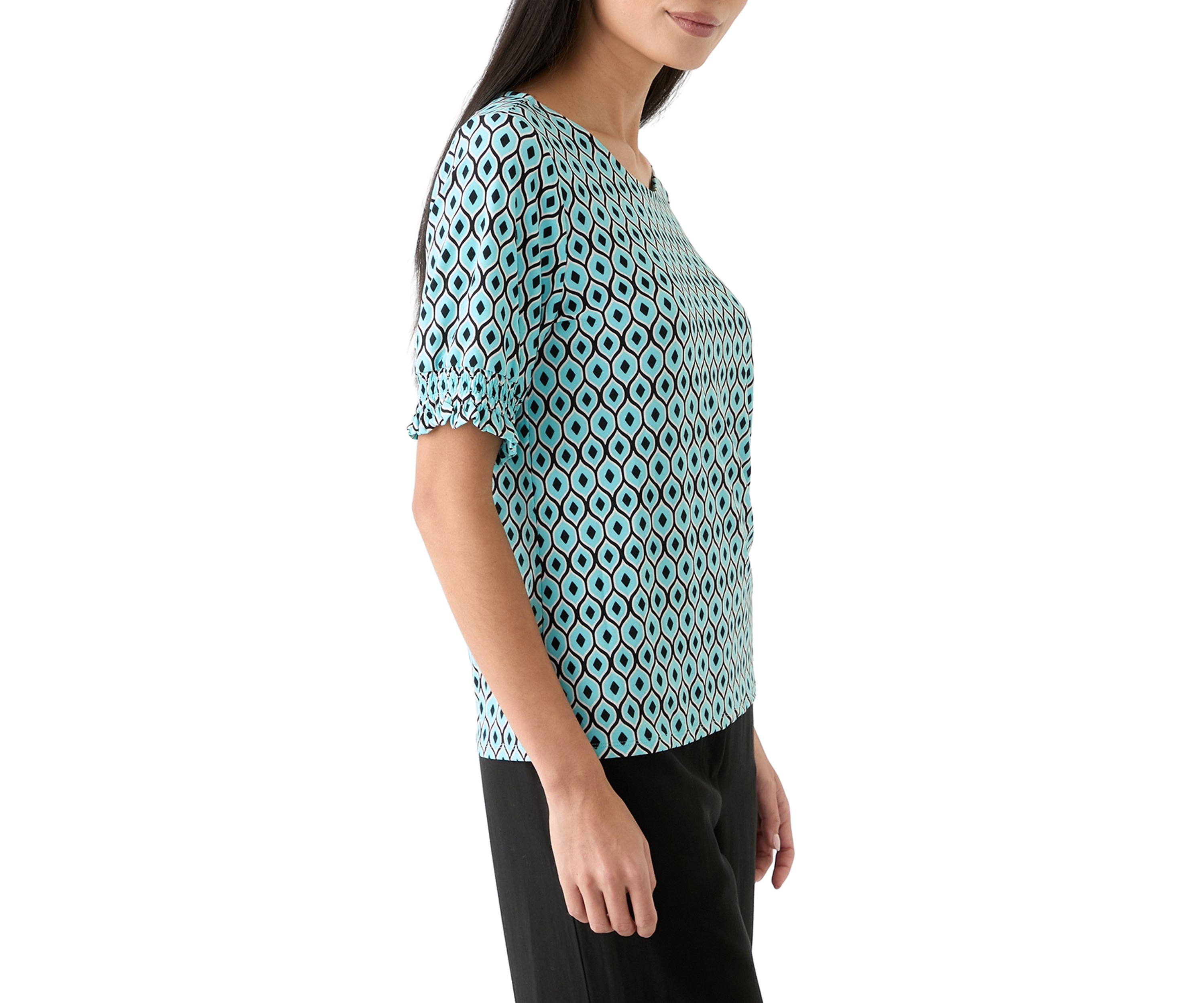 Petite Elbow Sleeve Smocked Cuff Blouse