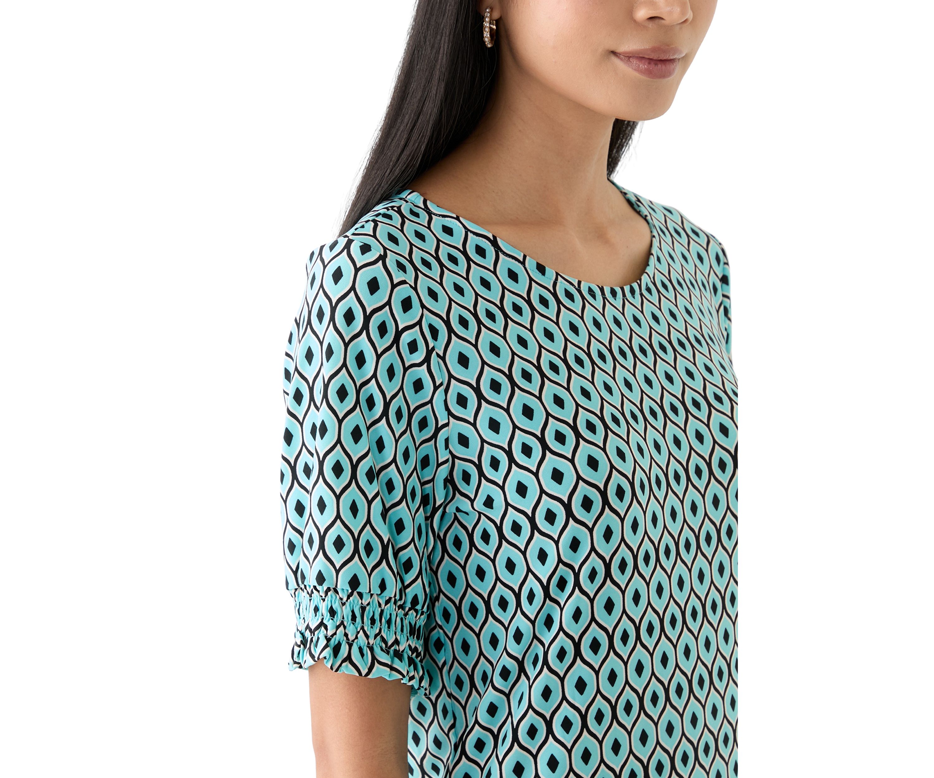 Petite Elbow Sleeve Smocked Cuff Blouse