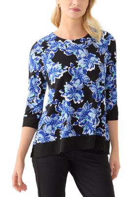 AK Anne Klein Women's Petite 3/4 Sleeve Tunic Top with Combo Blocking