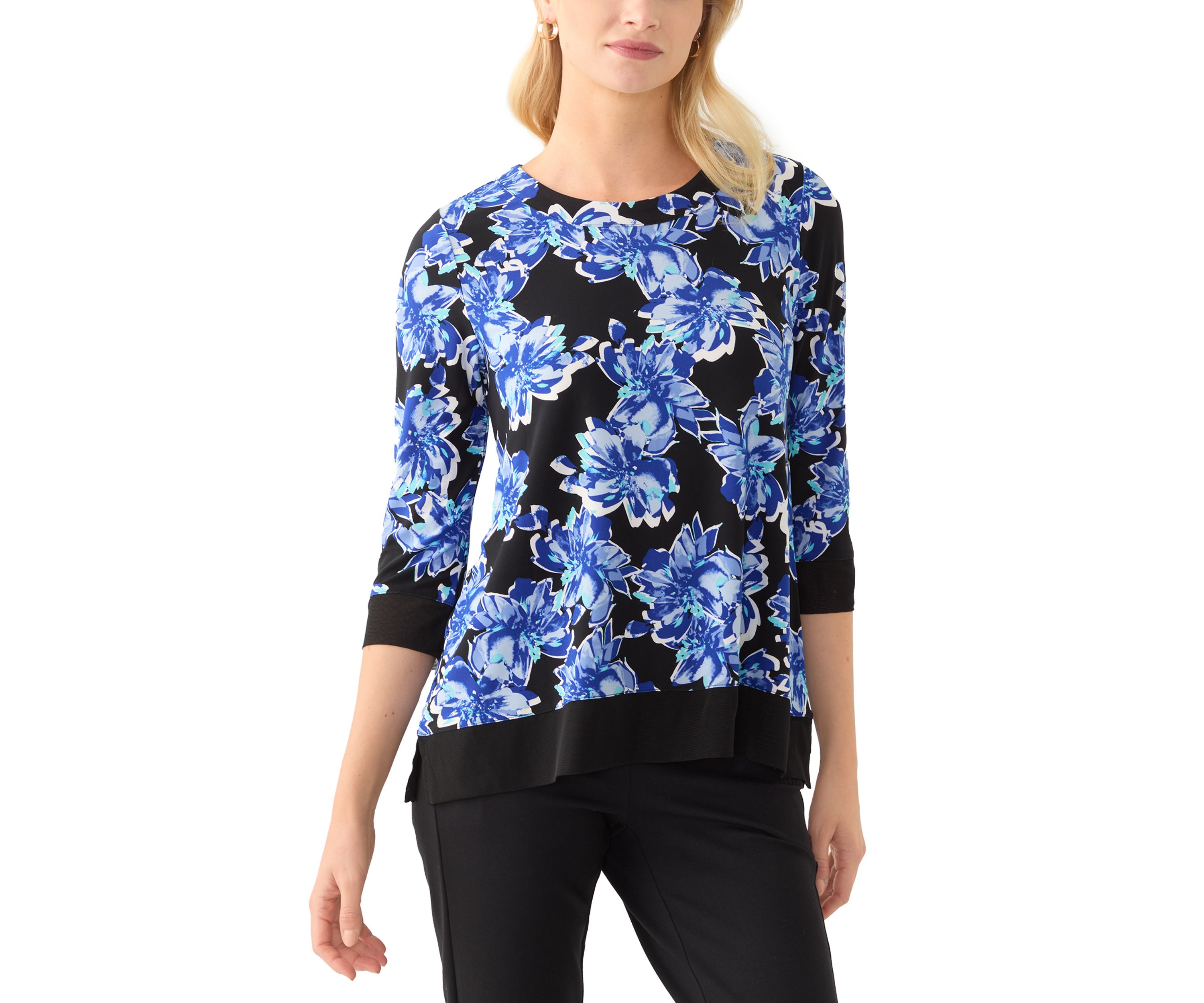 Petite 3/4 Sleeve Tunic Top with Combo Blocking