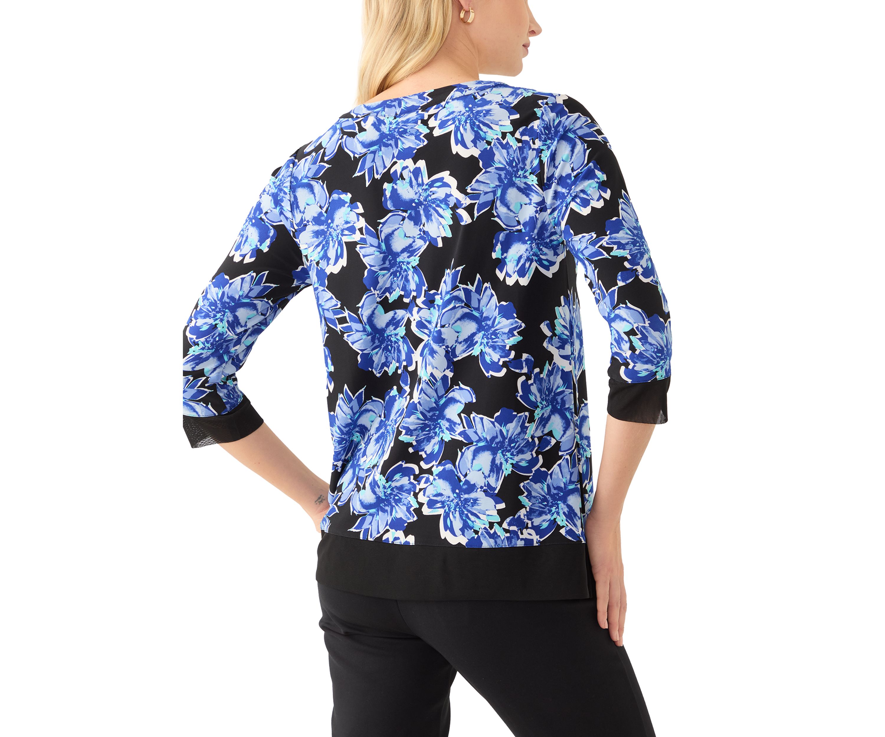 Petite 3/4 Sleeve Tunic Top with Combo Blocking