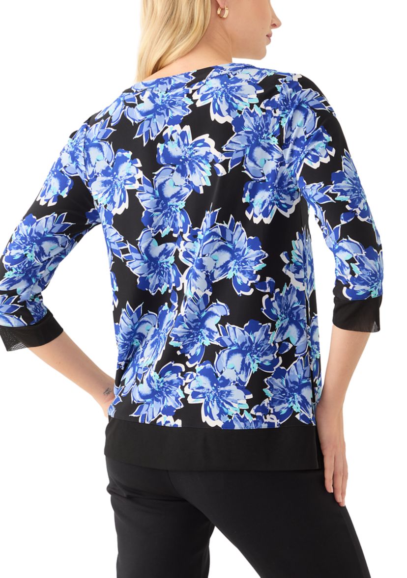 Petite 3/4 Sleeve Tunic Top with Combo Blocking