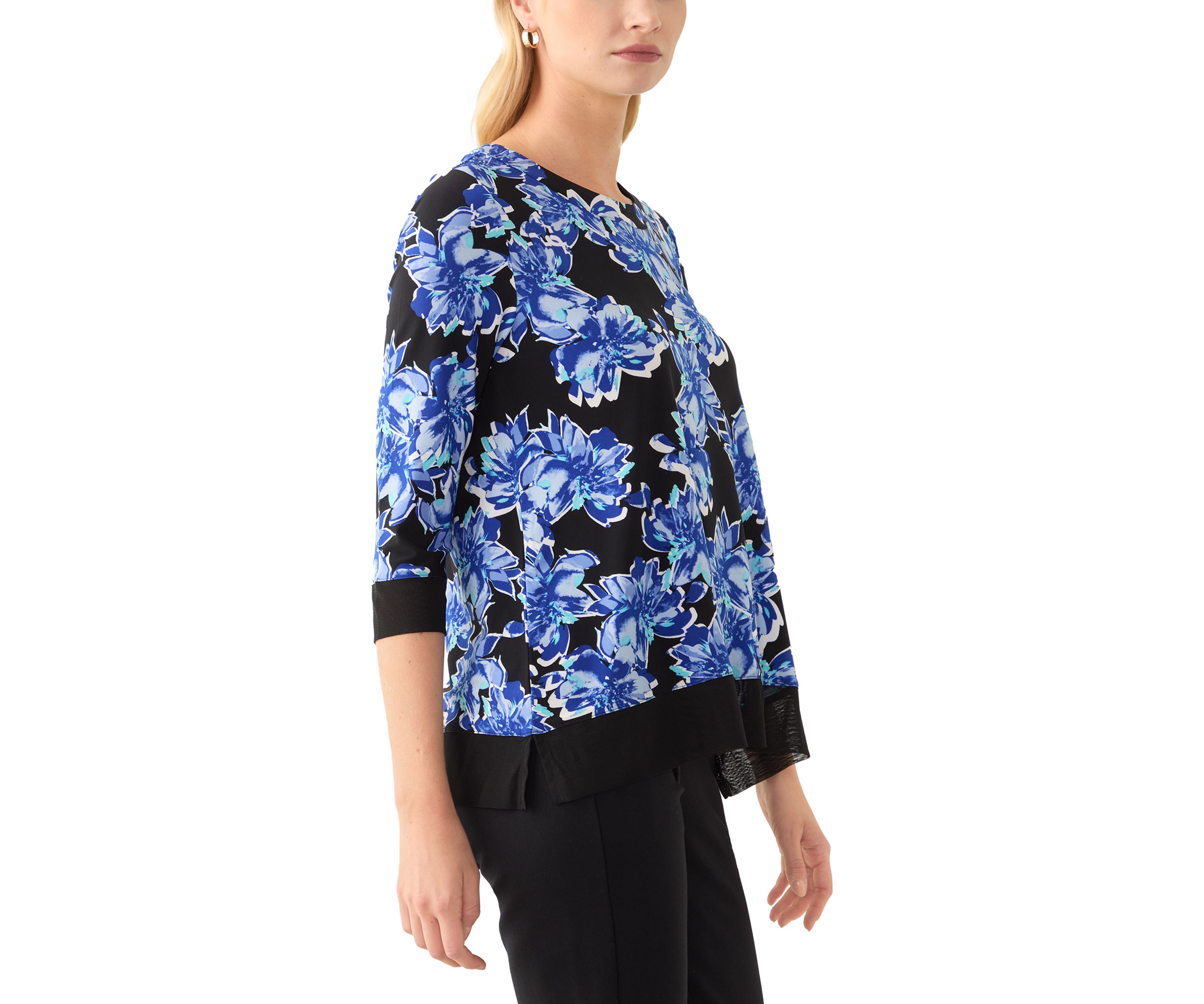 Petite 3/4 Sleeve Tunic Top with Combo Blocking