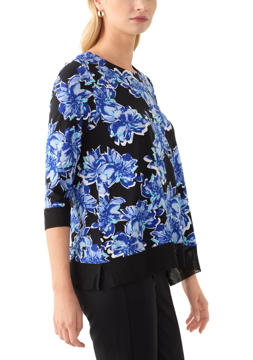 Petite 3/4 Sleeve Tunic Top with Combo Blocking