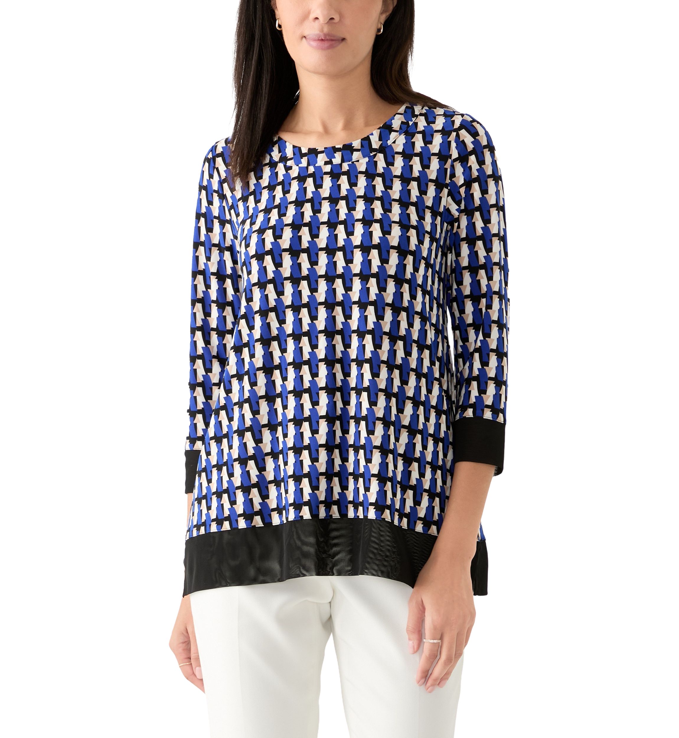 Womens 3/4 Sleeve Geometric Print Tunic Top 