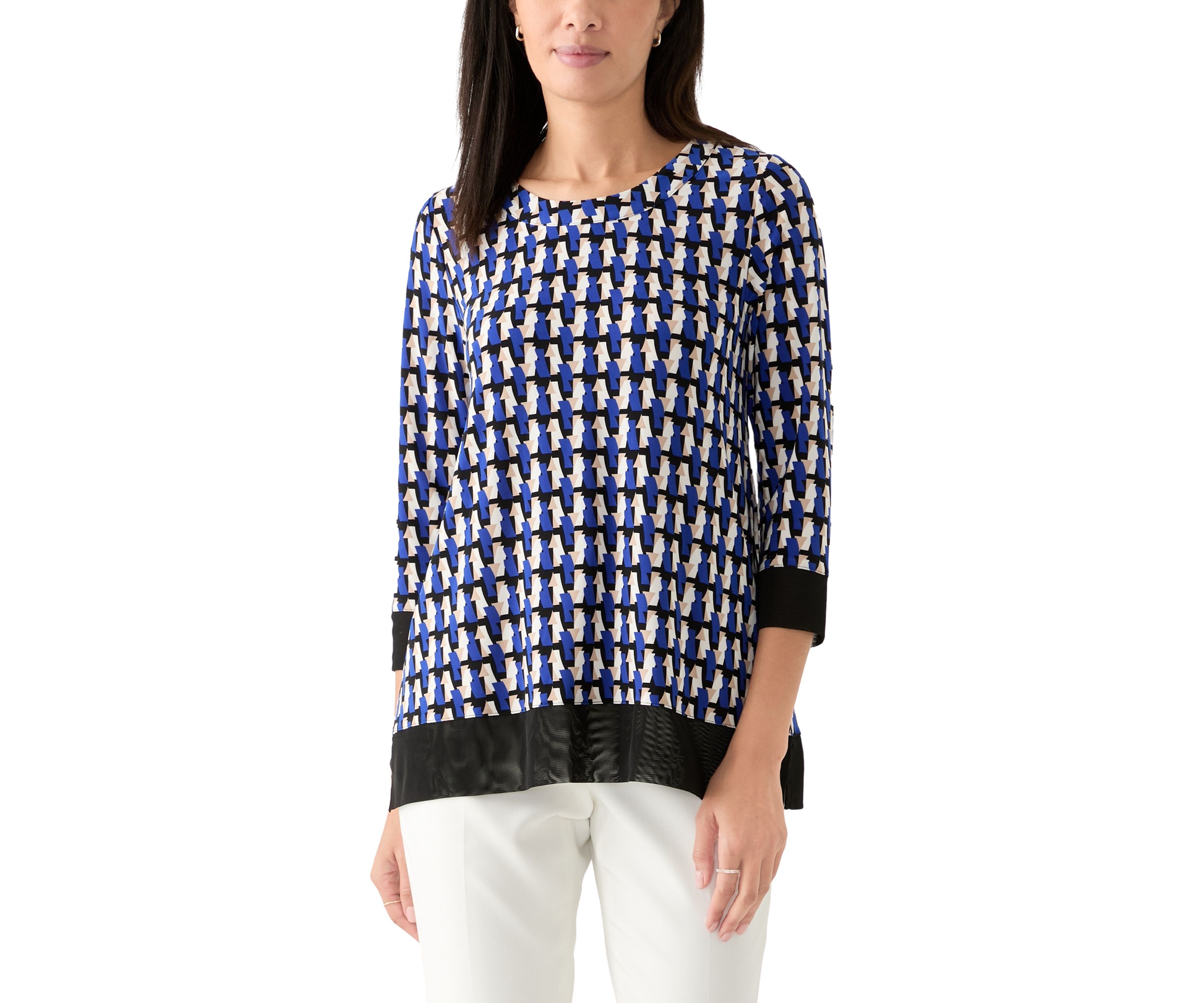Womens 3/4 Sleeve Geometric Print Tunic Top 