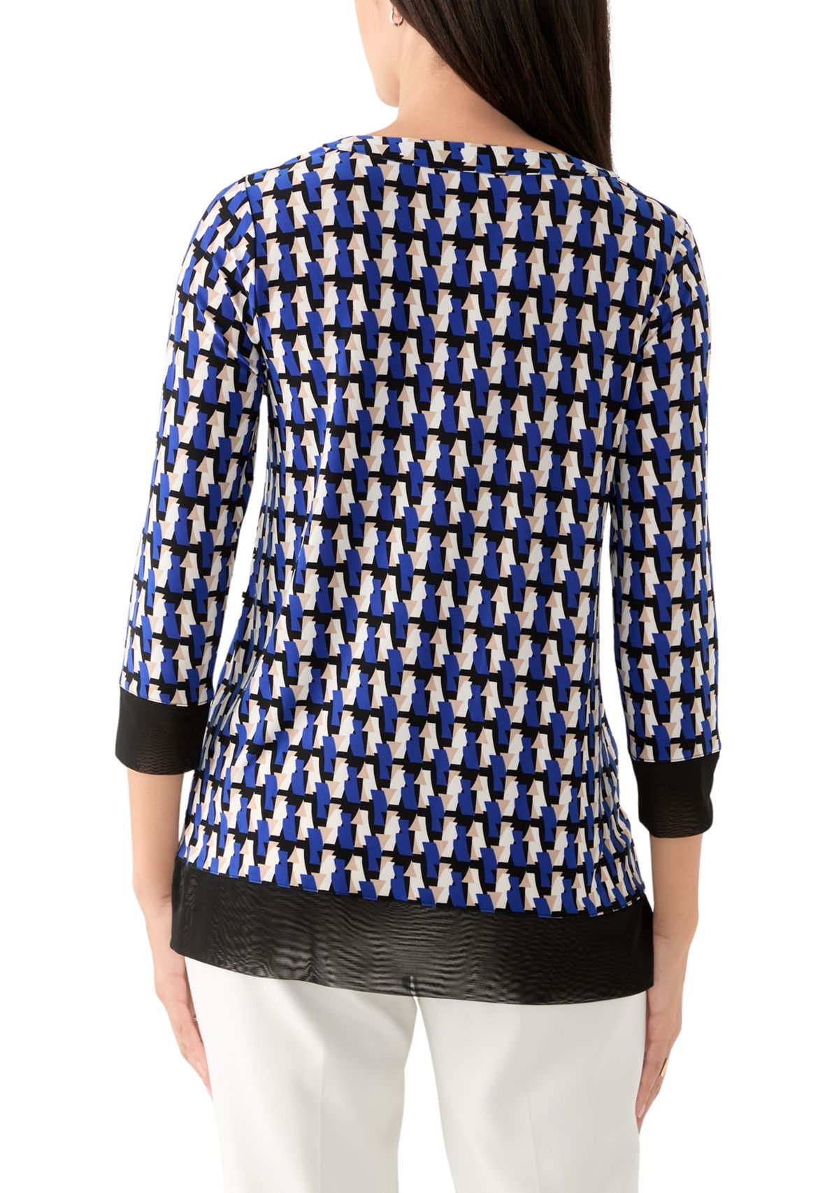 Womens 3/4 Sleeve Geometric Print Tunic Top 