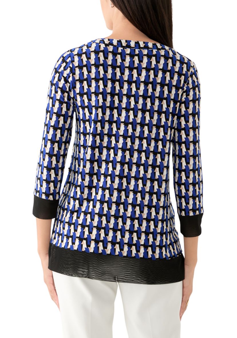 Womens 3/4 Sleeve Geometric Print Tunic Top 