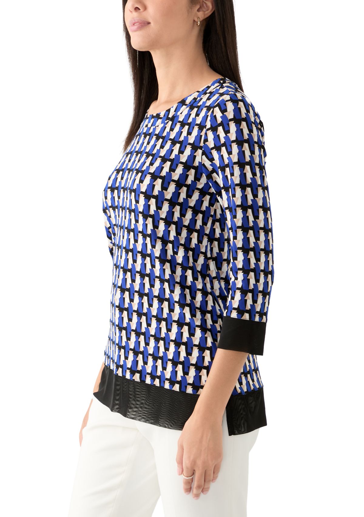 Womens 3/4 Sleeve Geometric Print Tunic Top 