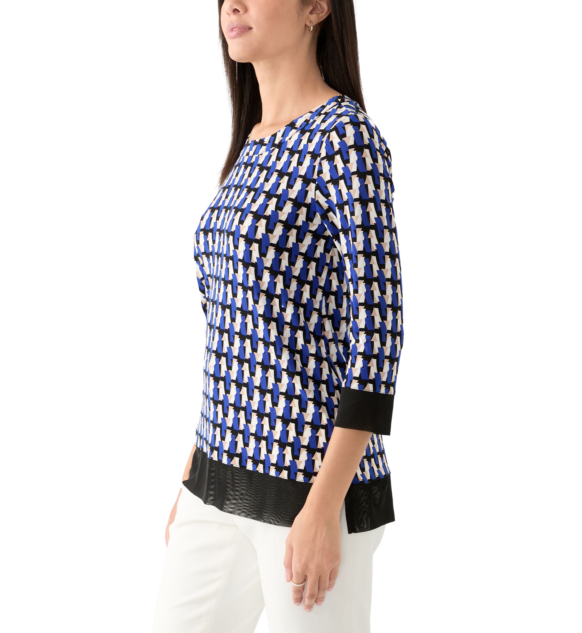Womens 3/4 Sleeve Geometric Print Tunic Top 