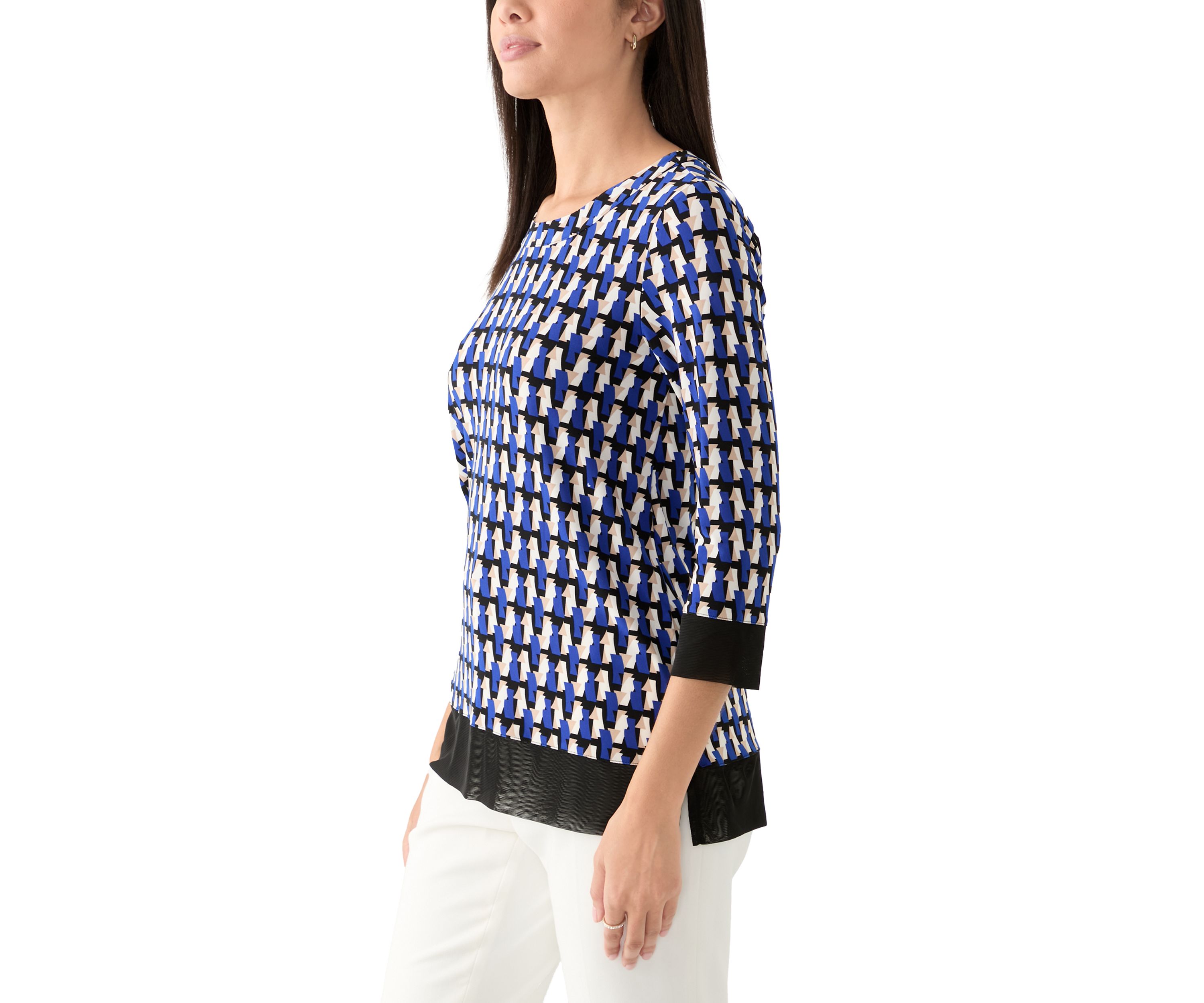 Womens 3/4 Sleeve Geometric Print Tunic Top 