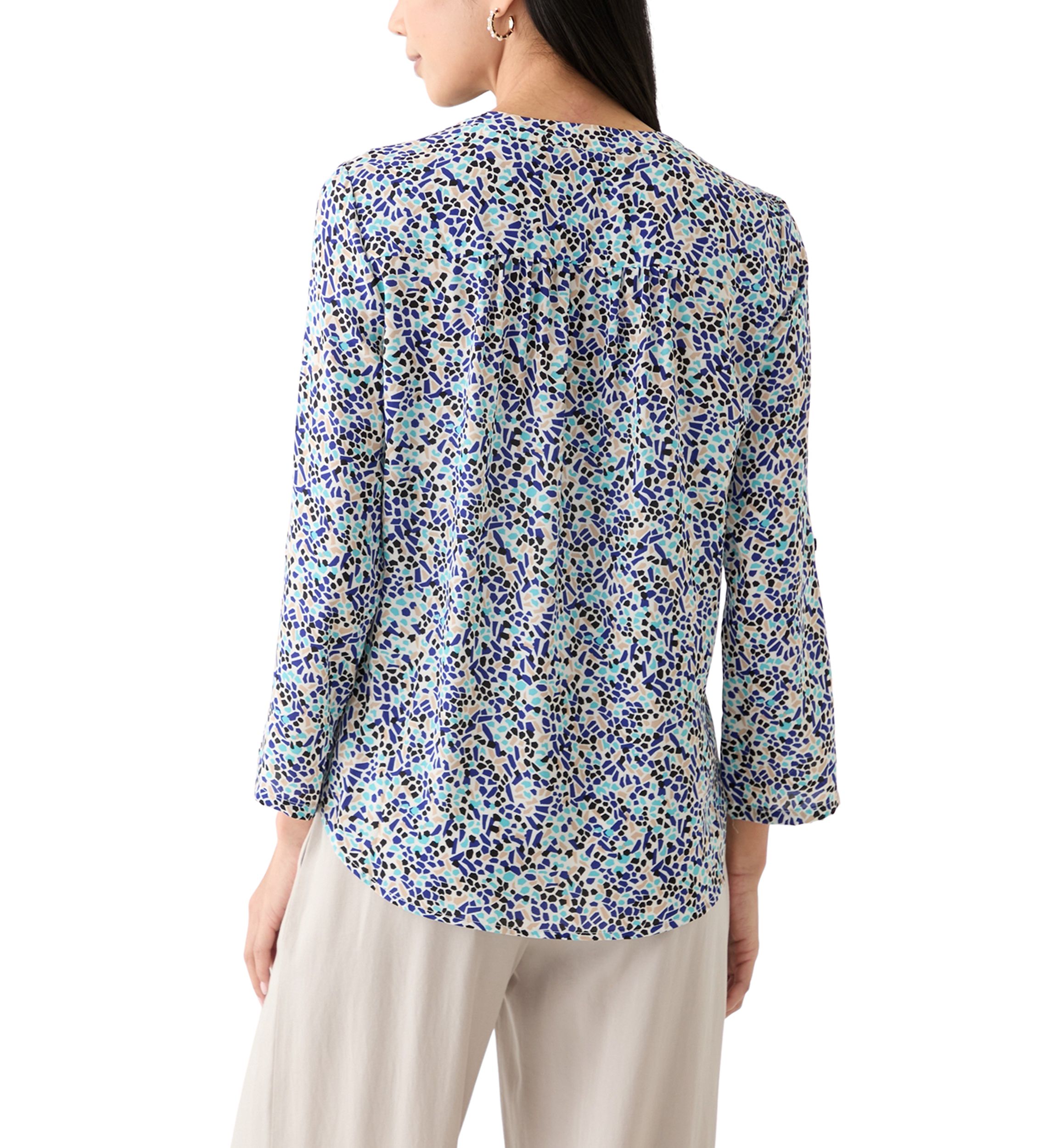 Petite Printed Roll Tab Sleeve Top