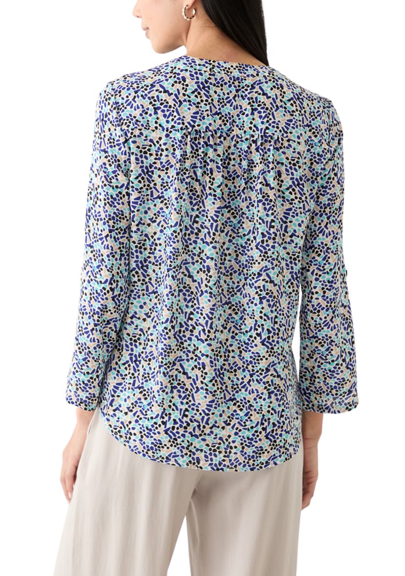 Petite Printed Roll Tab Sleeve Top