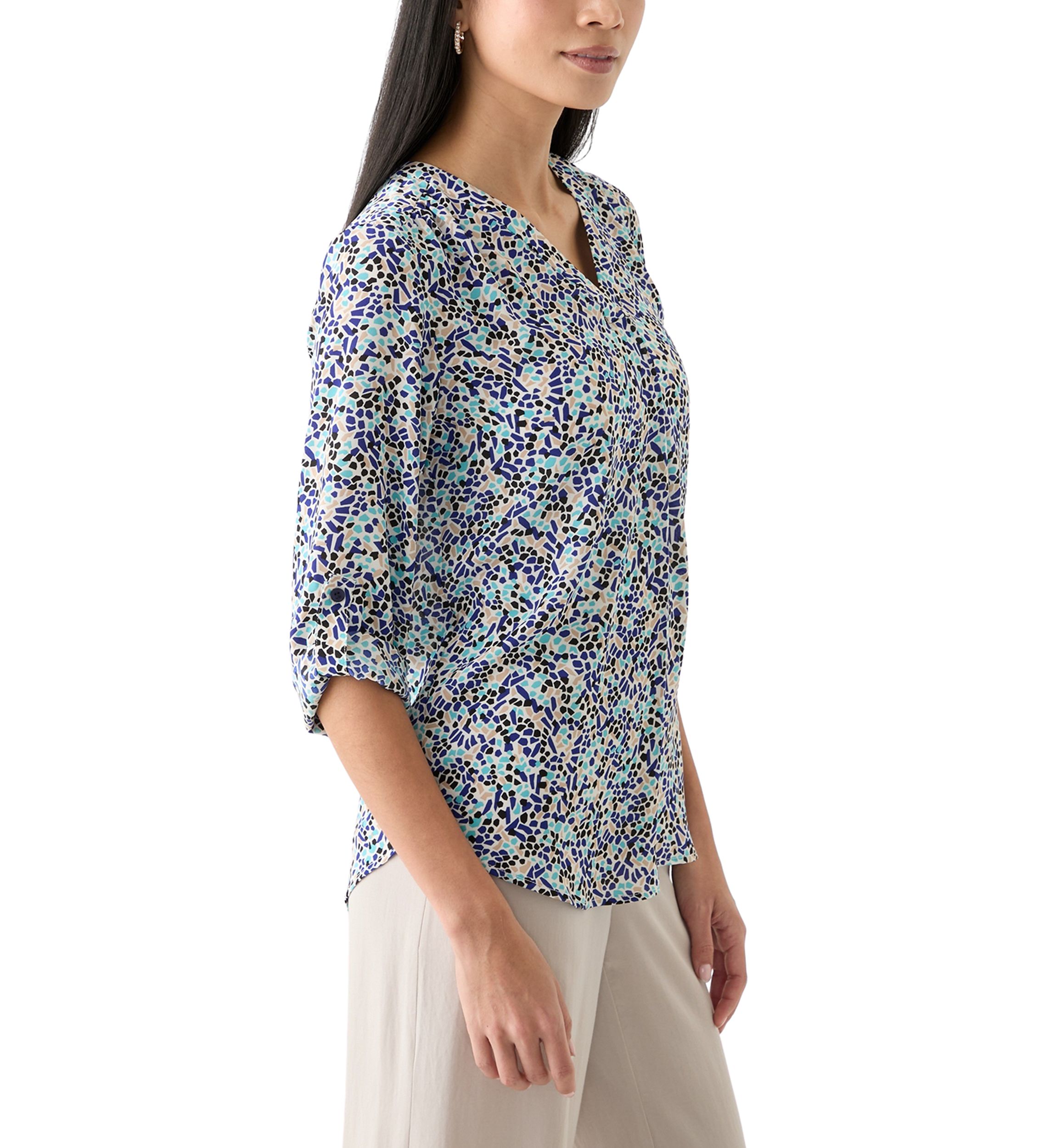Petite Printed Roll Tab Sleeve Top